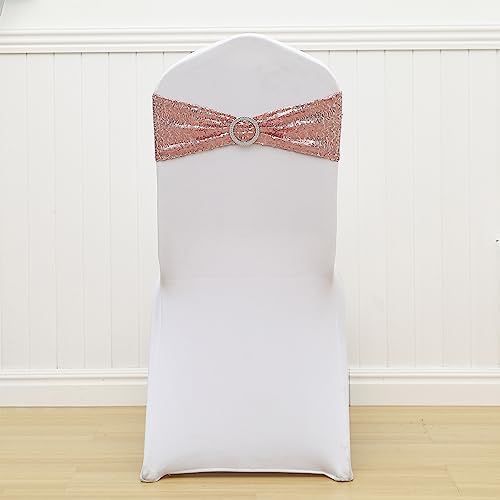 50 Pack Sequin Rose Gold Chair Sashes Glitter Chair Bows Bands Buckles - Image 4