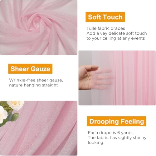 Wedding Arch Draping Fabric 6 Panels Blush Pink Sheer Backdrop Drape - Image 3