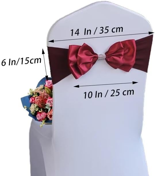 25 PCS Spandex Chair Sash Bow Tied,Elastic Sashes Chair Bands for Wedding Party Reception Events Celebration Banquets Hotel Event Decorations Chairs Decoration(Wine Red) - Image 2