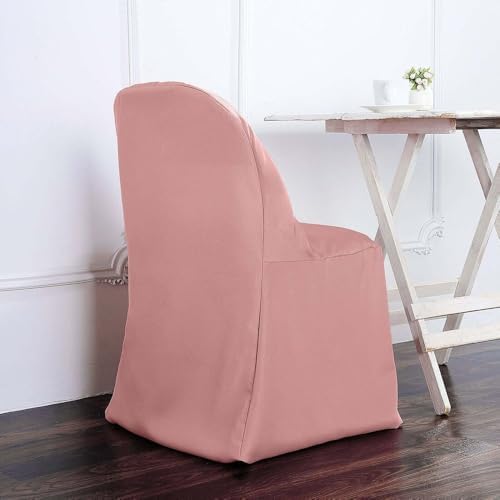 Efavormart 10 Pack Dusty Rose Polyester Folding Chair Covers for Party Dining Chairs Reusable Stain Resistant Wedding Chair Slipcovers - Image 2