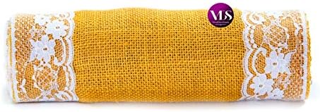 VDS Pack of 20, Burlap Table Runner with White Lace Edge, 100% Natural Jute Rustic Hessian Table Cloth Centerpiece for Wedding Birthday Party Banquet Table Decoration (Size 12X108 Inch)(Gold) - Image 4