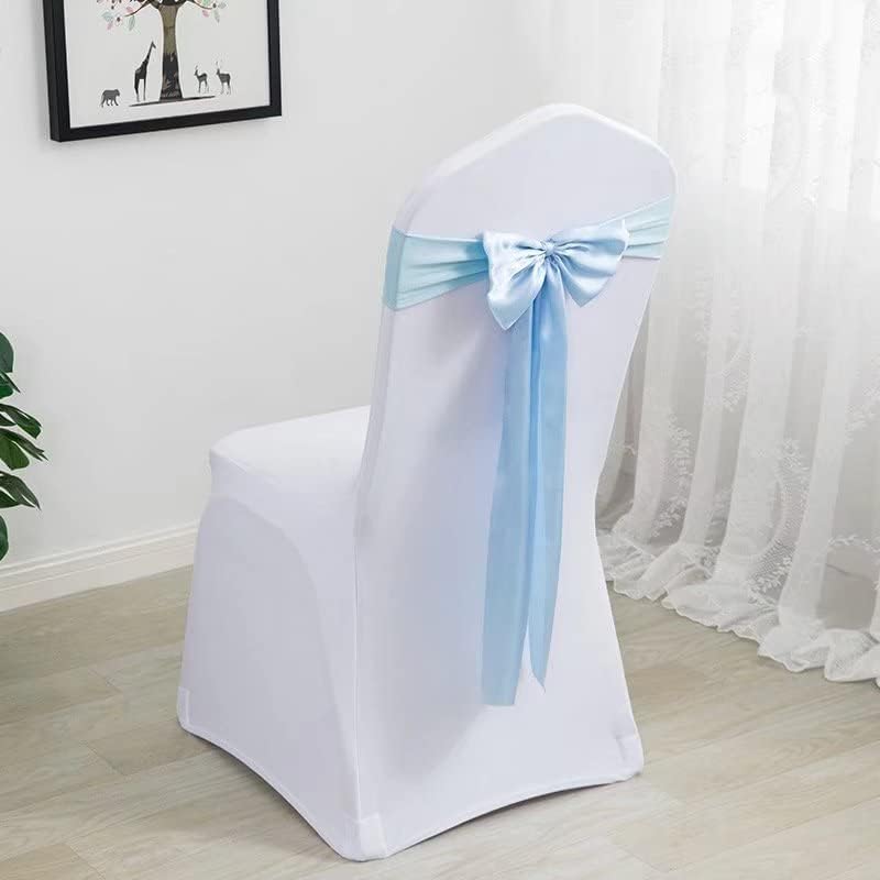 Pack of 10 Satin Stretch Chair Sash Bow, No Need Tied, Spandex Chair Bands, Chair Ribbons Bows for Hotel Wedding Party Banquet Birthday Reception Decor (Azure) - Image 2