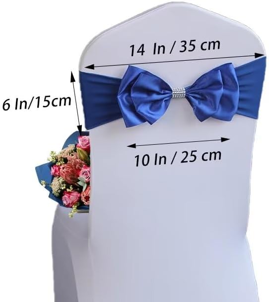 100 PCS Spandex Chair Sash Bow Tied,Elastic Sashes Chair Bands for Wedding Party Reception Events Celebration Banquets Hotel Event Decorations Chairs Decoration(Royal Blue) - Image 2