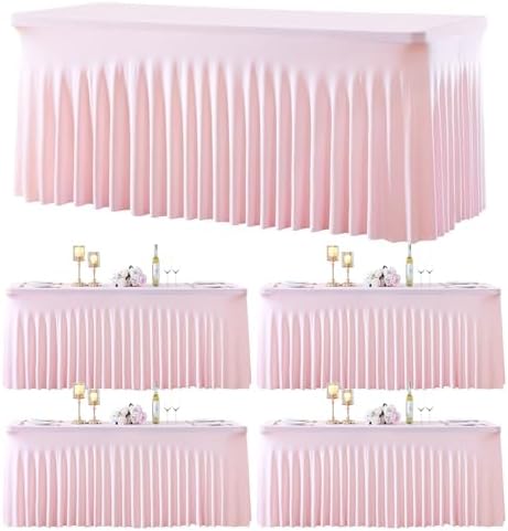 Besutolife 4 Pack Pink Spandex Tablecloth for 6ft Rectangle Tables Fitted Table Cloth Stretch Table Covers Skirt 6ft Rectangular Tablecloths for Banquet Parties Wedding Decorations by Besutolife