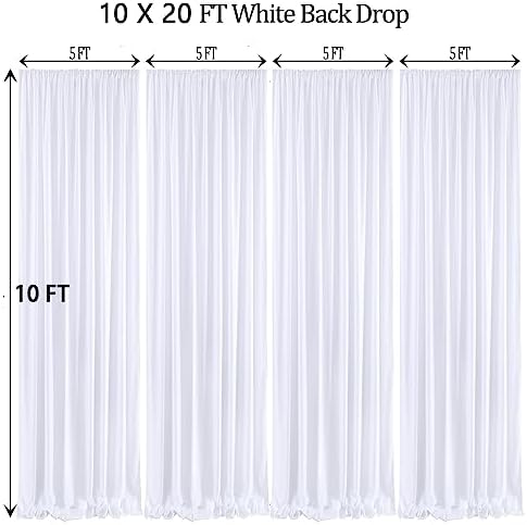 20ft x 10ft White Backdrop Curtain Panels for Parties, Thick Wrinkle Resistant 4 Panels Polyester Wedding Backdrop Drapes for Party Birthday Backdrop Photography Home Decorations - Image 5