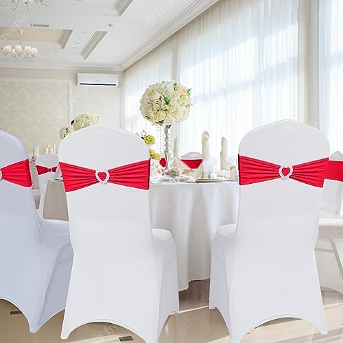 Pack of 120 Spandex Chair Sashes Bows Stretch Chair Cover Band with Buckle Slider Universal Elastic Chair Ties for Wedding Banquet Party Event Decoration (Ruby) - Image 6