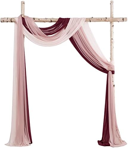 Floroom Wedding Arch Draping Fabric 3 Panels 20Ft Chiffon Fabric Drapes Arbor Drapery Wedding Ceremony Reception Swag Decorations (Burgundy +Dusty Rose +Blush) by Floroom