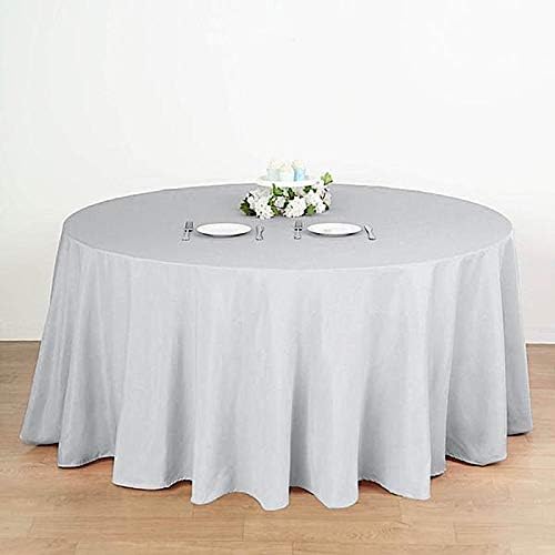 10 pcs 132 inch Silver Round Polyester Tablecloths Fabric Table Cover Linens | 132" Washable Fabric Table Cloth Covers for Wedding Party Polyester Reception Buffet Events Catering Dining Kitchen - Image 4