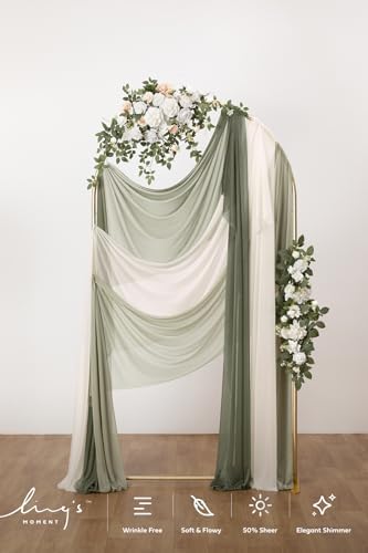 Ling's Moment Wedding Arch Draping Fabric 3 Panels 20Ft Sage Green Chiffon Fabric,Sheer Hanging Drapes Arrangement for Wedding Ceremony Backdrop Outdoors Party Swag Home Decor (White & Sage) - Image 5