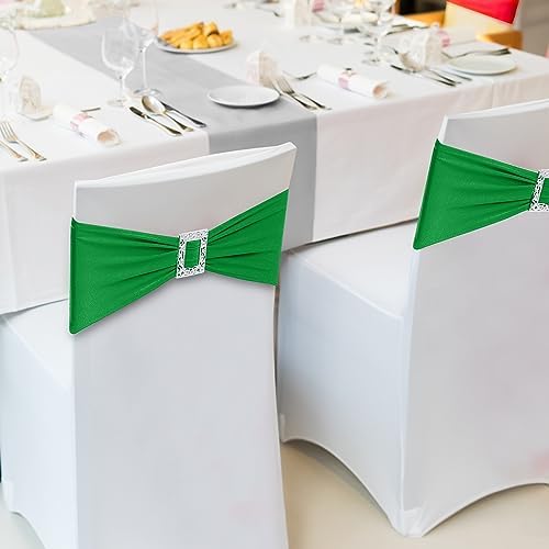 Joccun 30 PCS Spandex Chair Sashes Bows Stretch Chair Cover Band with Buckle Slider Universal Elastic Chair Ties for Wedding Banquet Party Event Decoration (EmeraId) - Image 6