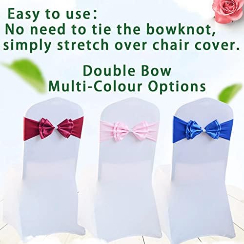 6 PCS Double Bows Stretch Chair Sashes, for Wedding Party Chair Cover Decoration, Spandex Stretch Chairs Bands (Pack of 6 Champagne Pink) - Image 3