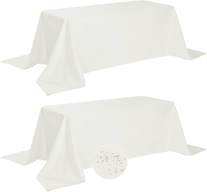 Fokitut 2 Pack Waterproof Rectangle Tablecloth, 90x132 Inch,Stain Resistant and Wrinkle Polyester Table Cloth, Fabric Table Cover for Kitchen Dining, Wedding, Party, Holiday Dinner-Ivory by BalsaCircle