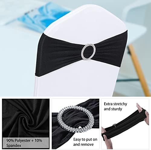 ManMengJi Black Chair Sashes, 50PCS Spandex Sashes Bows, Chair Cover Bands with Buckle Slider for Banquet, Party, Hotel Event Decorations - Image 3
