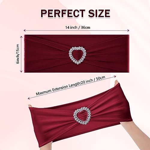 Pack of 120 Spandex Chair Sashes Bows Stretch Chair Cover Band with Buckle Slider Universal Elastic Chair Ties for Wedding Banquet Party Event Decoration (Burgundy) - Image 2