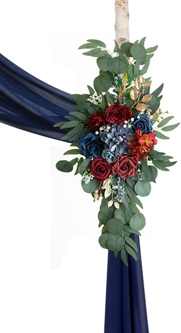 ponatia Burgundy & Navy Blue Artificial Wedding Arch Floral Swags Kit | Wedding Flowers Pack of 3, with 26Ft Shiny Arch Drapery Fabric for Wedding Ceremony & Reception Backdrop Decorations - Image 7