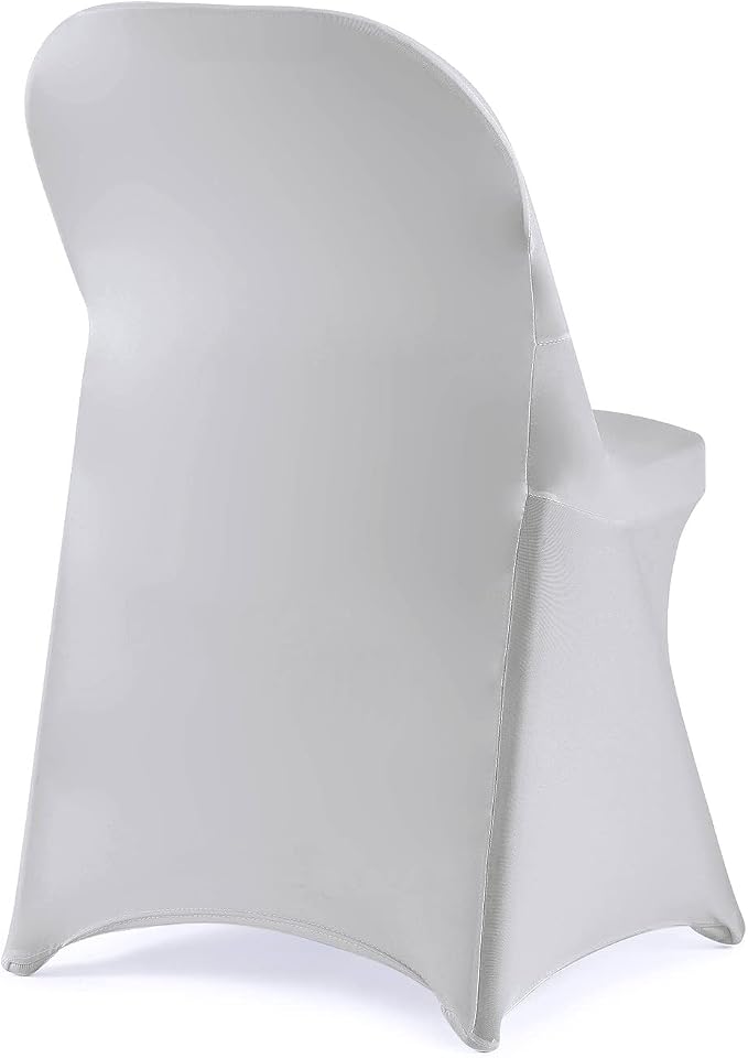 Folding Chair Covers for Party 12pcs, Sliver Universal Spandex Chair Covers for Folding Chairs, Stretchy Fitted Chair Covers for Wedding, Party, Banquet, Conference (12pcs, Sliver) - Image 2