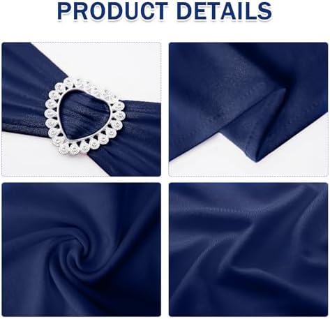 Pack of 30 Spandex Chair Sashes Bows Stretch Chair Cover Band with Buckle Slider Universal Elastic Chair Ties for Wedding Banquet Party Event Decoration (Navy) - Image 3