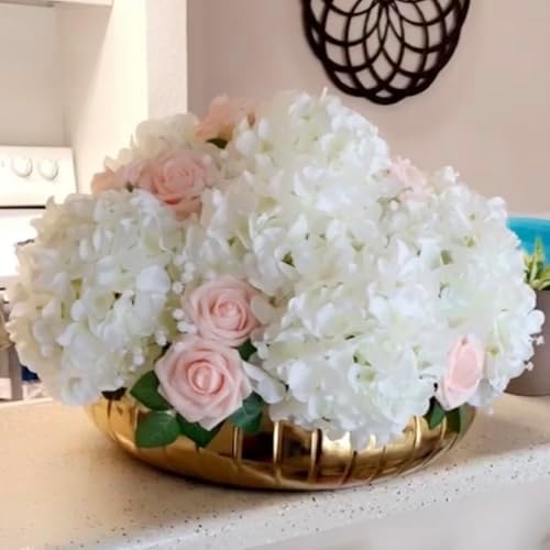 Artificial Flowers Silk Hydrangea Heads with Stems Fake Flowers for Wedding Home Party Shop Baby Shower Decor (White) - Image 6