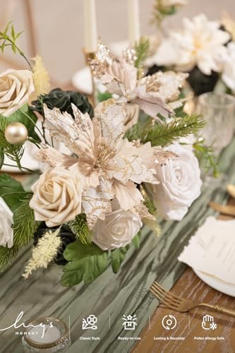 Ling's moment Christmas Flowers Artificial, White Poinsettias Artificial Christmas Flowers and Greenery Deluxe Combo for DIY Wedding Bridal Bouquet, Centerpieces, Home, Floral Arrangement Decor, etc. - Image 3