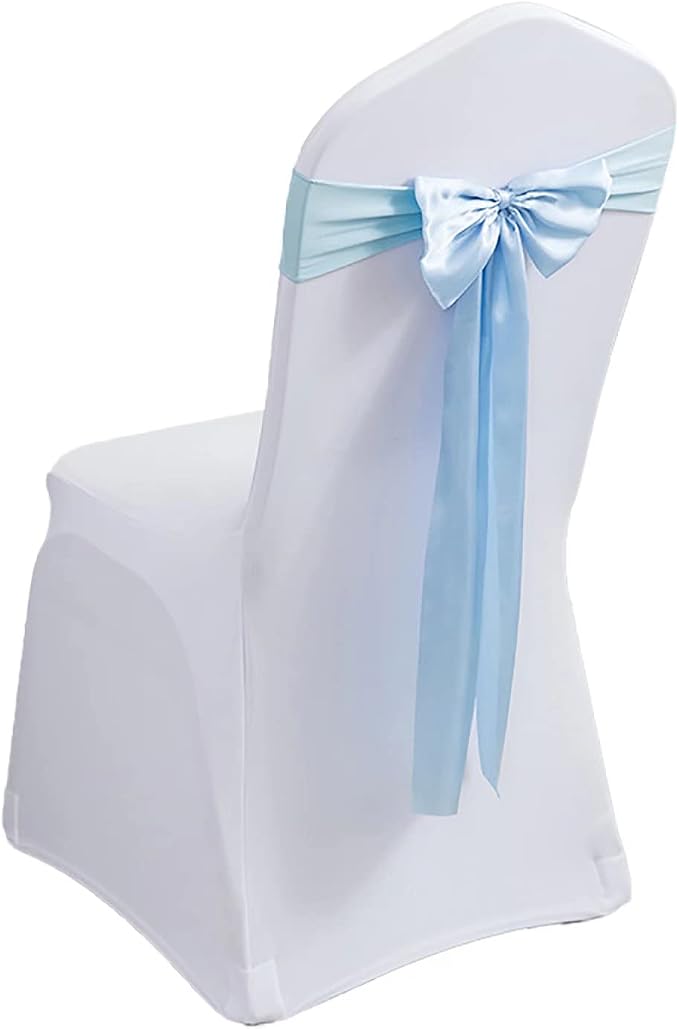 Pack of 50 Spandex Chair Covers for Party - Satin Sash, Ribbons, Bows, Stretch Sashes for Wedding, Events, Banquet, Hotel, Home, Kitchen Decoration (50 PCS Azure) by MYS+QiQi