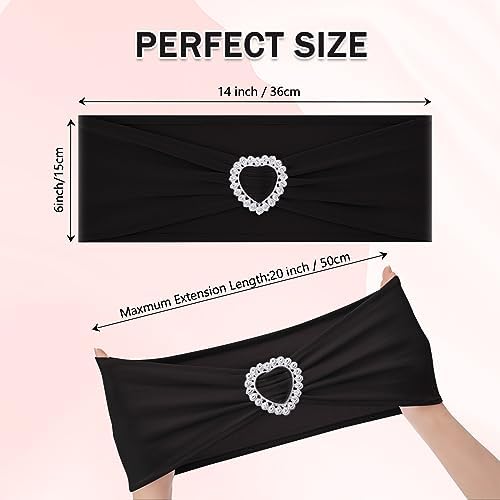 Pack of 120 Spandex Chair Sashes Bows Stretch Chair Cover Band with Buckle Slider Universal Elastic Chair Ties for Wedding Banquet Party Event Decoration (Black) - Image 2