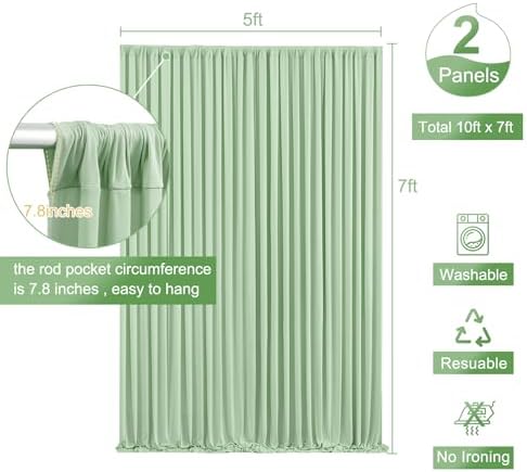 Sage Green Backdrop Curtain for Parties Wrinkle Free Dark Green Photo Curtains Backdrop Drapes Fabric Decoration for Baby Shower Birthday Party Photography 5ft x 7ft,2 Panels - Image 5