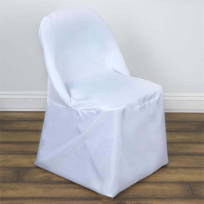 Efavormart 50 PCS White Linen Polyester Folding Chair Covers for Dining Chairs Party Wedding Banquet Outdoor Event Catering Slipcovers by efavormart