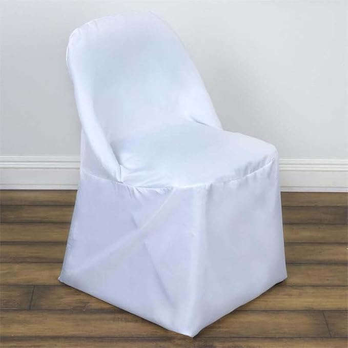 Efavormart 40 PCS White Linen Polyester Folding Chair Covers for Dining Chairs Party Wedding Banquet Outdoor Event Catering Slipcovers by efavormart