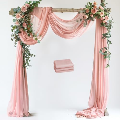 Wedding Arch Draping Fabric 3 Panels Blush Sheer Backdrop Drapes by Xiomot