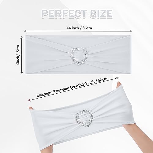 Pack of 60 Spandex Chair Sashes Bows Stretch Chair Cover Band with Buckle Slider Universal Elastic Chair Ties for Wedding Banquet Party Event Decoration (White) - Image 2