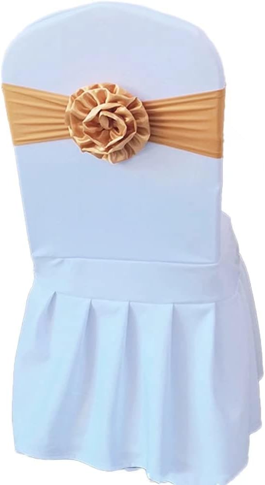 Spandex Stretch Flower Chair Sashes Chair Bands Polyester Bows for Party Hotel Wedding Banquets Decoration （Gold 20 PCS） by LIZIMI