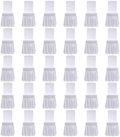 Chair Covers, 30 Pieces White Stretch Chair Cover with Ruffled Skirt, Soft Polyester Spandex Stretch Chair Slipcovers, Wedding Long Stretch Spandex Dining Chair for Party, Wedding, Holidays - Image 5