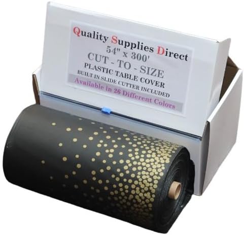 QSD Black with Gold Dots Premium Banquet Tablecloth Roll 54" x 300' Feet Long (26 Colors) Quality Supplies Direct (Extra Large Roll) by QSD