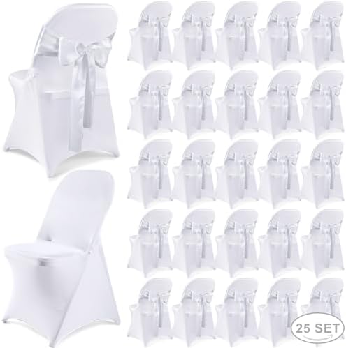 Lounsweer 50 Pcs Folding Chair Cover Set, White, White by Lounsweer