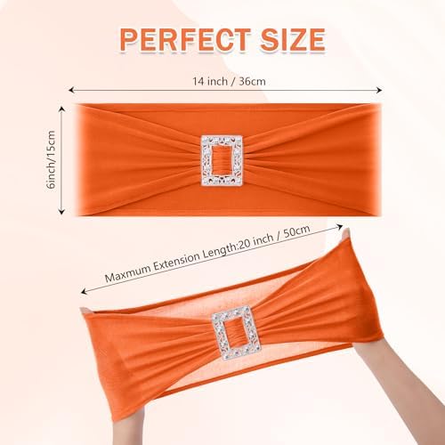 Joccun 30 PCS Spandex Chair Sashes Bows Stretch Chair Cover Band with Buckle Slider Universal Elastic Chair Ties for Wedding Banquet Party Event Decoration (Orange) - Image 2