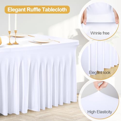 PARTISKY 2 Pack White Spandex Table Cloths for Rectangle Tables 6ft, White Table Skirt for Party, Table Cover with Skirt for Wedding Folding Table Banquet Baby Shower & Birthday Parties - Image 3