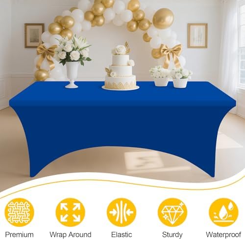 Smiry 2 Pack Spandex Table Cloth 4FT, Elastic Fitted Blue Tablecloth - Image 3