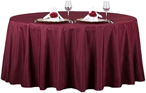 6 pcs 132 inch Burgundy Round Polyester Tablecloths Fabric Table Cover Linens | 132" Washable Fabric Table Cloth Covers for Party Wedding Reception Buffet Events Catering Dining Kitchen Dining by BalsaCircle