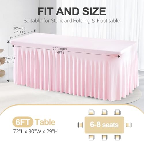 PARTISKY 4 Pack Pink Table Cover for Rectangle Tables 6ft,One-Piece Spandex Elastic Table Cloth with Skirt for Wedding Folding Table Banquet Baby Shower & Birthday Parties - Image 4