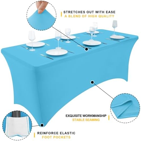 Smiry 2 Pack Spandex Table Cloth 6FT, Elastic Fitted Blue Mist Tablecloth - Image 2