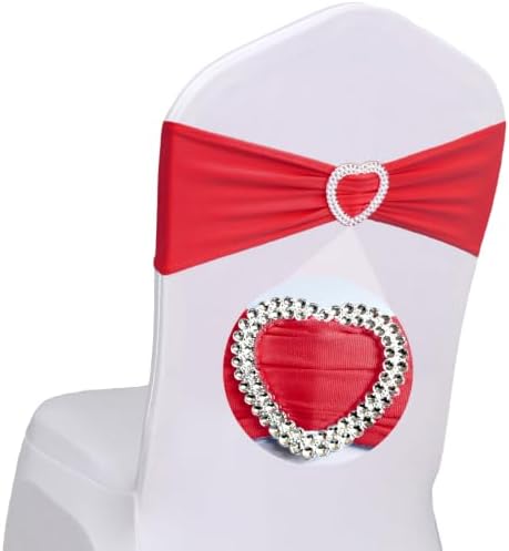 Red Chair Sashes 100 Pack Spandex Red Sashes for Chairs with Heart Buckle by Unknown
