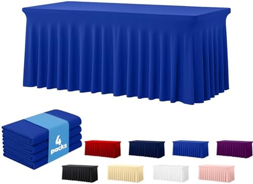 Deep Dream 4 Pack Royal Blue Spandex Table Covers 4 Foot, Fitted Stretch Tableclothes 24x48 Inch, Wrinkle Free 4FT Fitted Table Clothes with Skirt for Party, Banquet, Wedding and Events by DeepDream
