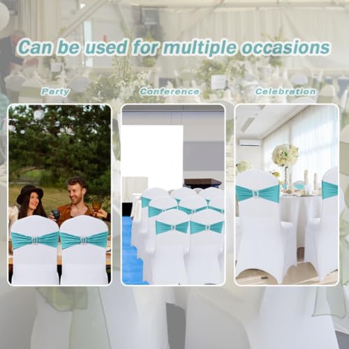 Joccun 30 PCS Spandex Chair Sashes Bows Stretch Chair Cover Band with Buckle Slider Universal Elastic Chair Ties for Wedding Banquet Party Event Decoration (Turquoise) - Image 7