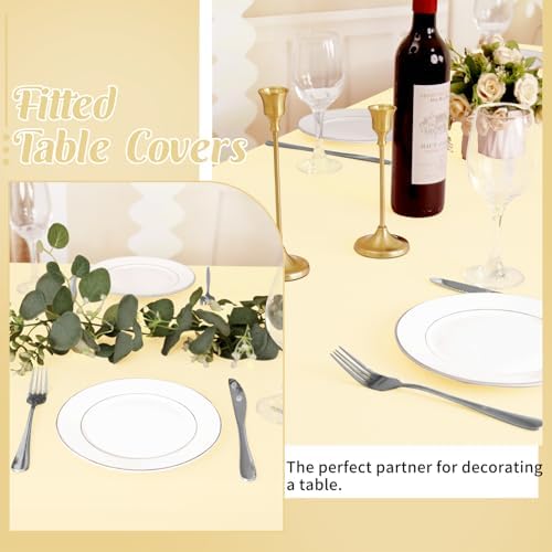 HAISIWLKJ 6 Pack Table Cloth 6ft Beige Tablecloths for Rectangle Folding Table Spandex Fitted Stretch Cover Wrinkle Resistant Washable Protector for Party, Wedding, Banquet, Festival. - Image 6