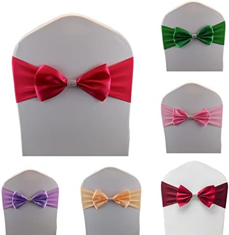 12 PCS Bows Stretch Chair Sashes, for Wedding Party Chair Cover Decoration, Spandex Stretch Chairs Bands (Pack of 12 Rose - Image 2
