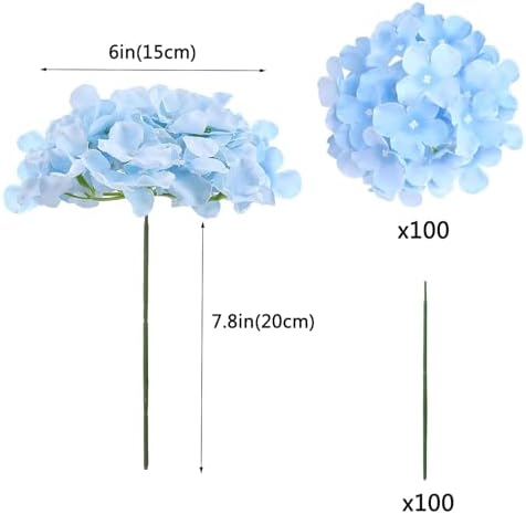 WEISPARK 100PCS Artificial Hydrangea Flowers, Fake Flowers Silk Hydrangea Full Flowers Heads with Stems for Wedding Home Party Shop Baby Shower Decor (Blue) - Image 2
