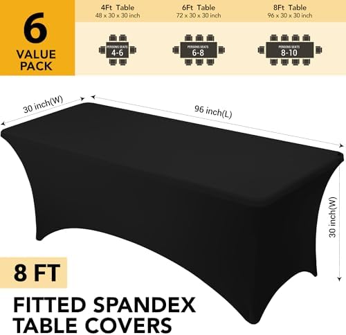 6-Pack Premium Black Spandex Tablecloths for 8ft Rectangle Tables - Image 6