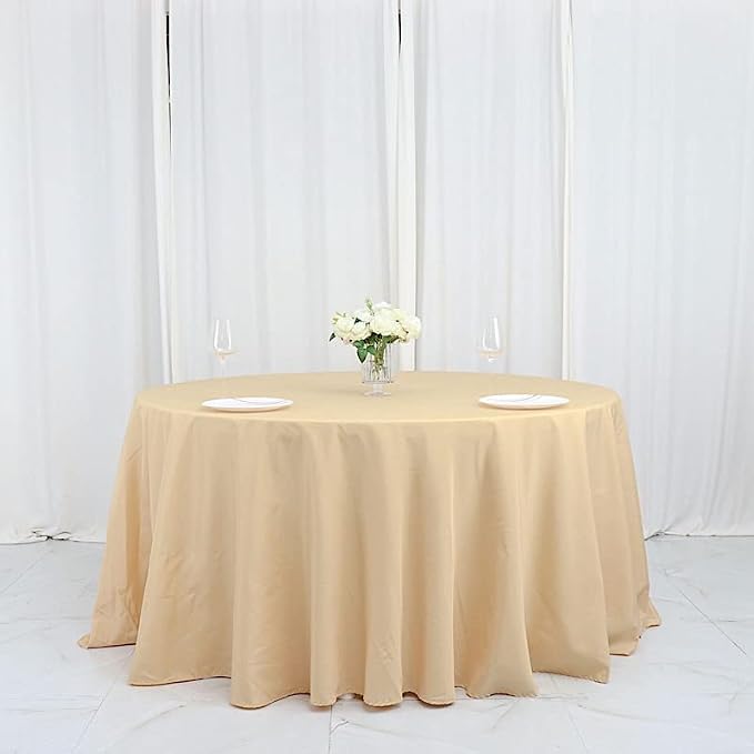 10 pcs 132 inch Champagne Round Polyester Tablecloths Fabric Table Cover Linens | 132" Washable Fabric Table Cloth Covers for Wedding Party Polyester Reception Buffet Events Catering Dining Kitchen - Image 2