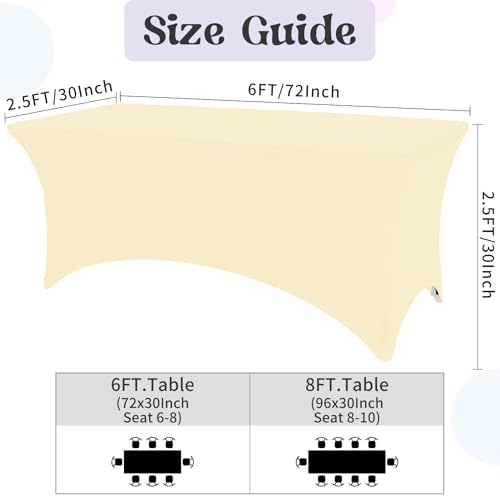 HAISIWLKJ 6 Pack Table Cloth 6ft Beige Tablecloths for Rectangle Folding Table Spandex Fitted Stretch Cover Wrinkle Resistant Washable Protector for Party, Wedding, Banquet, Festival. - Image 2