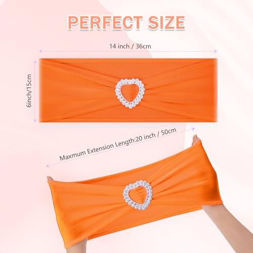 Pack of 30 Spandex Chair Sashes Bows Stretch Chair Cover Band with Buckle Slider Universal Elastic Chair Ties for Wedding Banquet Party Event Decoration (Orange) - Image 2